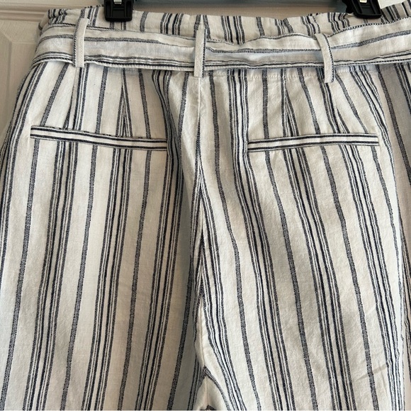 Madewell Women's Linen Cotton Blend Paperbag pants blue white belted size 12 - Picture 7 of 12